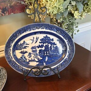 Willow Blue Made in England Oval Platter - Excellent Vintage Condition